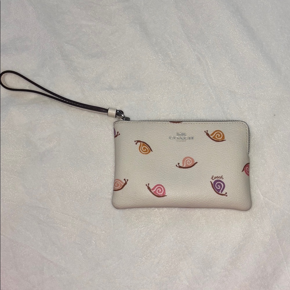 Coach White Wristlet with Multicolor Snail Design